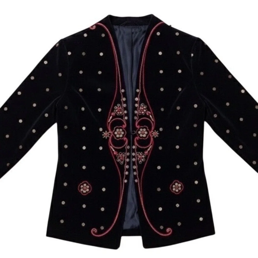 AMPM Ankur Modi Priyanka Modi Black Velvet Embellished Jacket Sz M Lux Old Money